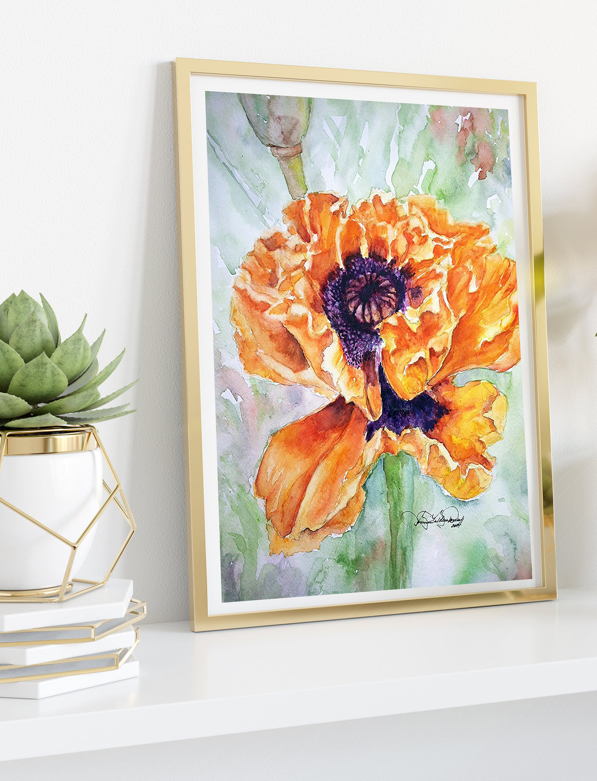 Orange Sherbet Watercolor Painting: Art Print