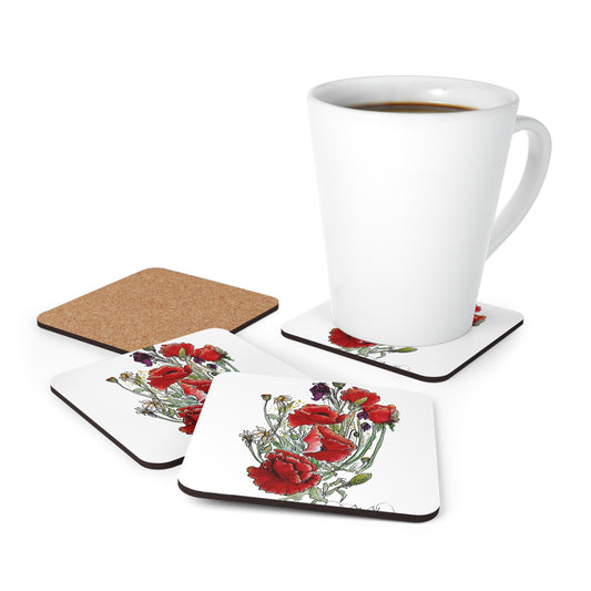"Morning Reds" Corkwood Coaster Set