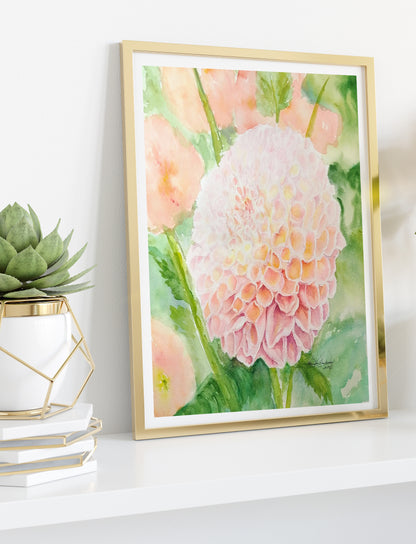 Nicole's Dahlia Watercolor Art: Art Print